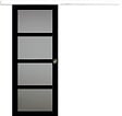GD MENUISERIES - Porte Coulissante Telia Noir Vitrée H204 x L73 cm, Rail Alu bandeau blanc, Coquilles - vignette