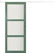 GD MENUISERIES - Porte Coulissante Vert Sauge RAL 6021 Vitrée H204 x L73 cm, Rail Alu bandeau blanc, coquilles - vignette