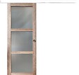 GD MENUISERIES - Porte Coulissante bois Frake Vitrée H204 x L83 cm, rail alu bandeau blanc, coquilles - vignette