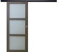 GD MENUISERIES - Porte Coulissante Gris Taupe RAL 7006 Vitrée H204 x L83 cm, Rail Alu Bandeau noir, Coquilles - vignette