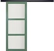 GD MENUISERIES - Porte Coulissante Vert Sauge RAL 6021 Vitrée H204 x L73 cm, rail bandeau noir - vignette