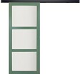 GD MENUISERIES - Porte Coulissante Vert Sauge RAL 6021 Vitrée H204 x L83 cm, rail bandeau noir - vignette