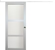 GD MENUISERIES - Porte Coulissante Greyria Gris Clair Vitrée H204 x L73 cm, Rail Alu Bandeau Blanc, Coquilles - vignette