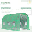 OUTSUNNY - Serre de jardin tunnel surface sol 6 m² 3L x 2l x 2H m châssis tubulaire renforcé porte zippée 6 fenêtres enroulables vert - vignette