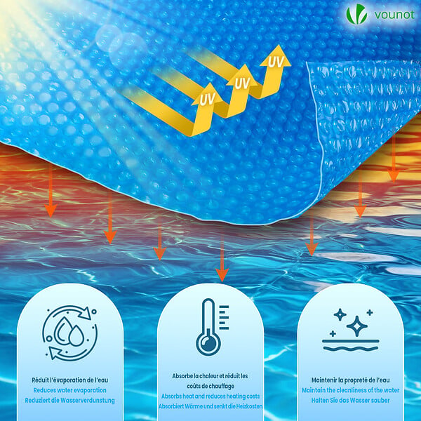 VOUNOT - Bache a bulle piscine 120 microns rectangulaire decoupable 800x400cm bleu - large