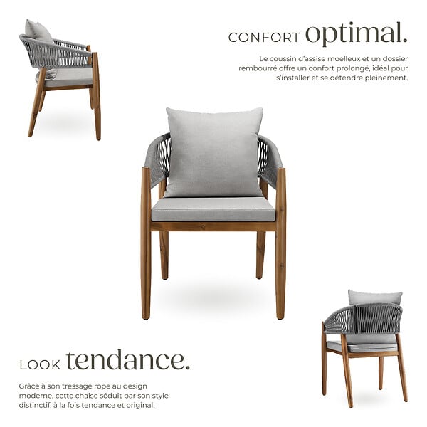 TECTAKE - Chaise de jardin MANACOR au design corde grège - large