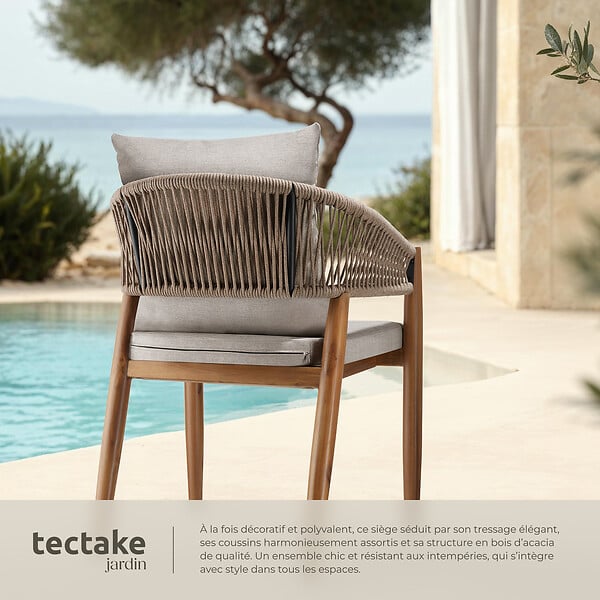 TECTAKE - Chaise de jardin MANACOR au design corde sable - large