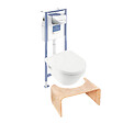 VILLEROY ET BOCH - Pack WC sans bride  Architectura abattant + bâti-support sol et mur + plaque chromée brillant  + Tabouret bois - vignette