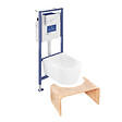 VILLEROY ET BOCH - Pack WC sans bride  Avento + Bâti support + abattant frein de chute + plaque chromée  + Tabouret bois - vignette