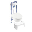VILLEROY ET BOCH - Pack WC sans bride  Architectura abattant + bâti-support sol et mur + plaque blanche  + Tabouret blanc - vignette