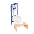 VILLEROY ET BOCH - Pack WC sans bride  Avento + Bâti support + abattant frein de chute + plaque chromée mat  + Tabouret bois - vignette
