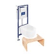 VILLEROY ET BOCH - Pack WC sans bride  Avento + Bâti support + abattant frein de chute + plaque blanche  + Tabouret bois - vignette