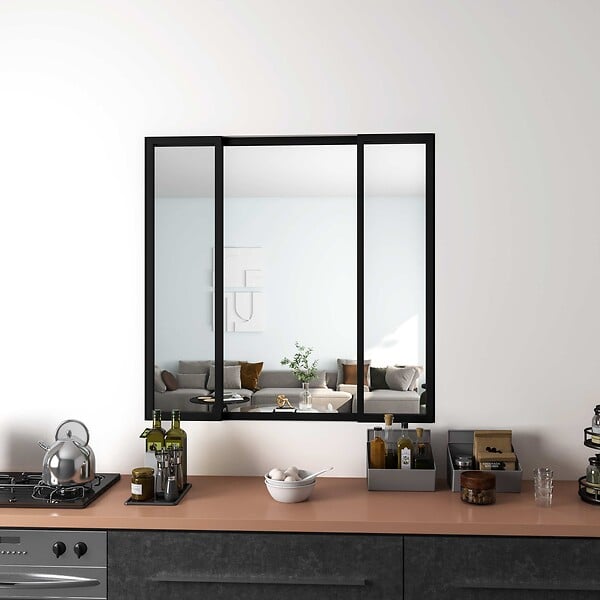 AICA SANITAIRE - Verière d'intérieur coulissante - L.1230xH.1080cm - verre trempé et transparant en 4mm - cadre et profilé noir mat - large