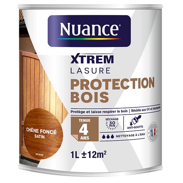 NUANCE - Lasure protection classique 4 ans chêne foncé 1 L - large