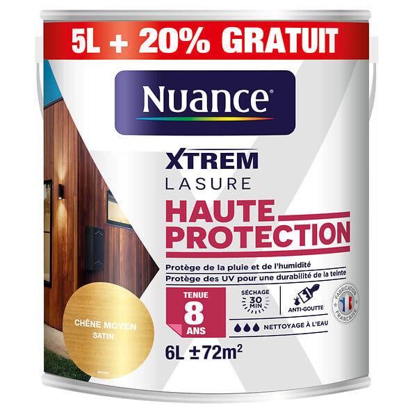 NUANCE - Lasure haute protection 8 ans chêne moyen 5L+20% - large