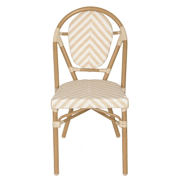 OVIALA - Chaise de terrasse style bistrot parisien en aluminium et rotin beige - Alma - large
