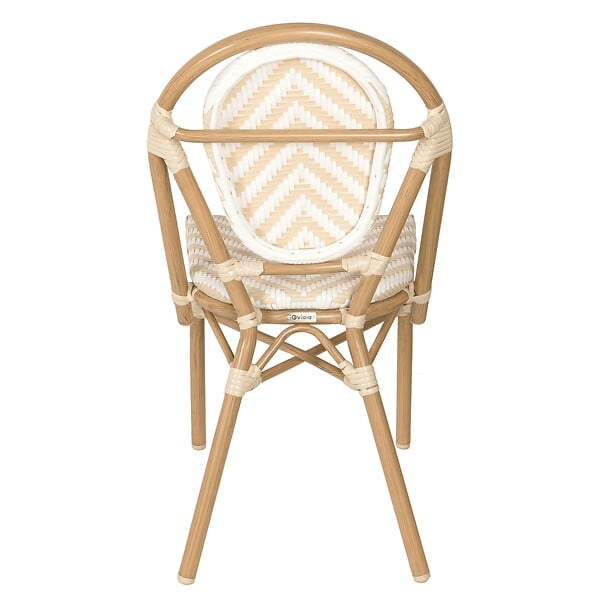OVIALA - Chaise de terrasse style bistrot parisien en aluminium et rotin beige - Alma - large