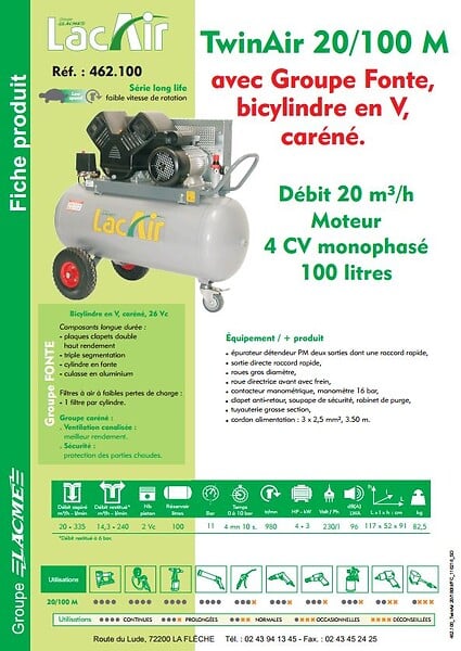 LACME - Compresseur mobile TwinAir 20/100M LACME 20 m³/h mono 100L 11 bar - 462100 - large