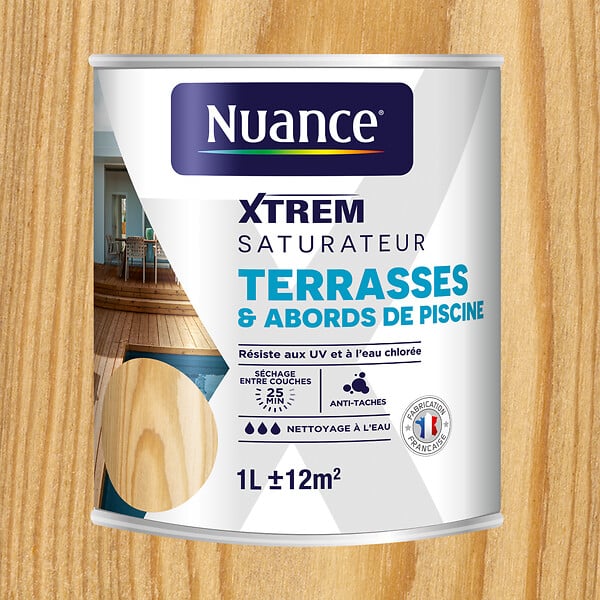 NUANCE - Saturateur pour bois naturel XTREM - Terrasses et abords de piscine - Mat - 1L - large