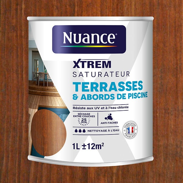 NUANCE - Saturateur pour bois Teck XTREM - Terrasses et abords de piscine - Mat - 1L - large
