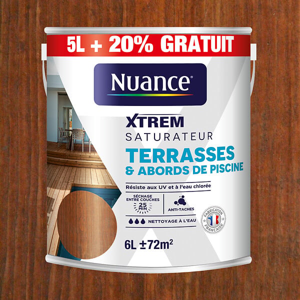 NUANCE - Saturateur pour bois Teck XTREM - Terrasses et abords de piscine - Mat - 5L+20% gratuit - large