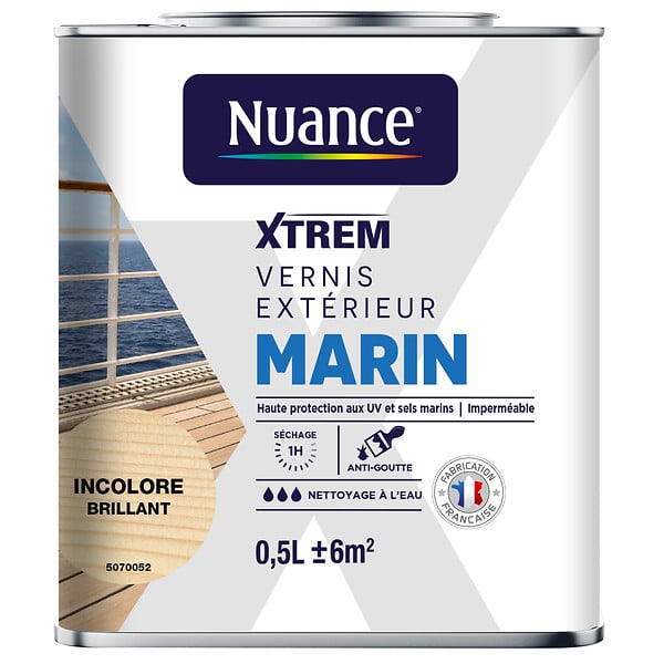 NUANCE - Vernis extérieur XTREM Marin pour le bois - Incolore - Brillant - 0,5L - large