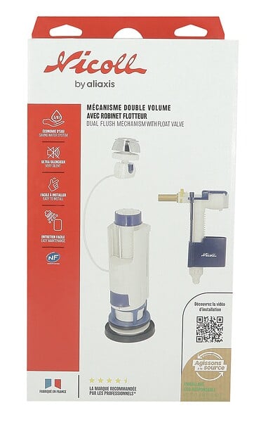 NICOLL - Mécanisme double volume avec robinet flotteur, système a cable - large