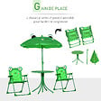 OUTSUNNY - Ensemble salon de jardin enfant 4 pcs design grenouille - table ronde + 2 chaises pliables + parasol - métal époxy oxford vert - vignette