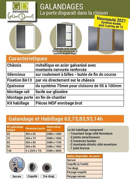 GD MENUISERIES - Porte Coulissante Tana blanc Vitrée H204 x L63 cm, Galandage, kit finition - large