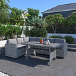 CONCEPT USINE - Salon de jardin d'angle 6 places en résine tressée grise avec table TAHAA - vignette