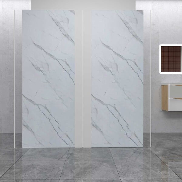 AICA SANITAIRE - Panneau mural de douche marbre blanc 120x210+120x210cm avec 3 profilés - large