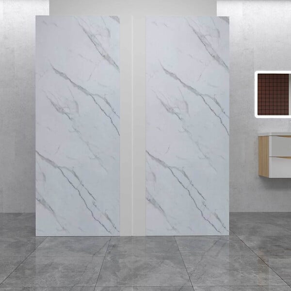 AICA SANITAIRE - Panneau mural de douche marbre blanc 80x210cm+80x210cm avec 1 profilé - large