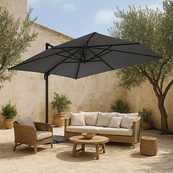 OVIALA - Parasol Déporté 3x4m Inclinable Rotatif + 4 Dalles Lestées anthracite  - Caserta - large