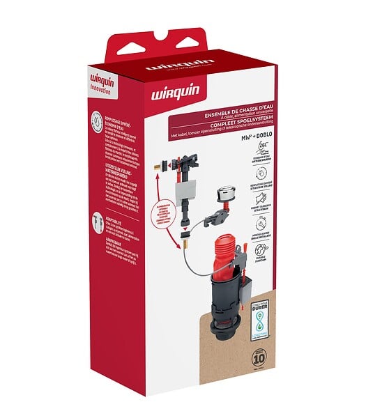 WIRQUIN - Mécanisme à câble double poussoir avec robinet flotteur DOBLO - large