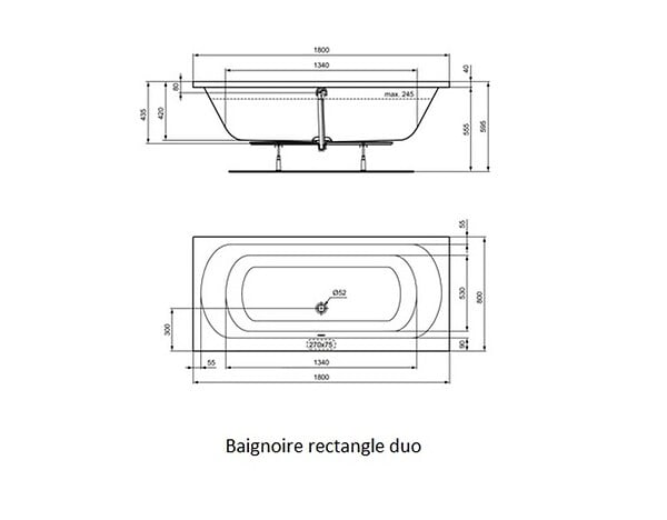 PORCHER - Baignoire rectangulaire ULYSSE - Modèle (Lx l)r: 1700x750mm - large