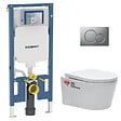 GEBERIT - Pack WC Bati-support Geberit slim + WC Swiss Aqua Technologies sans bride + Abattant + Plaque (SLIM-SATrimless-E) - vignette