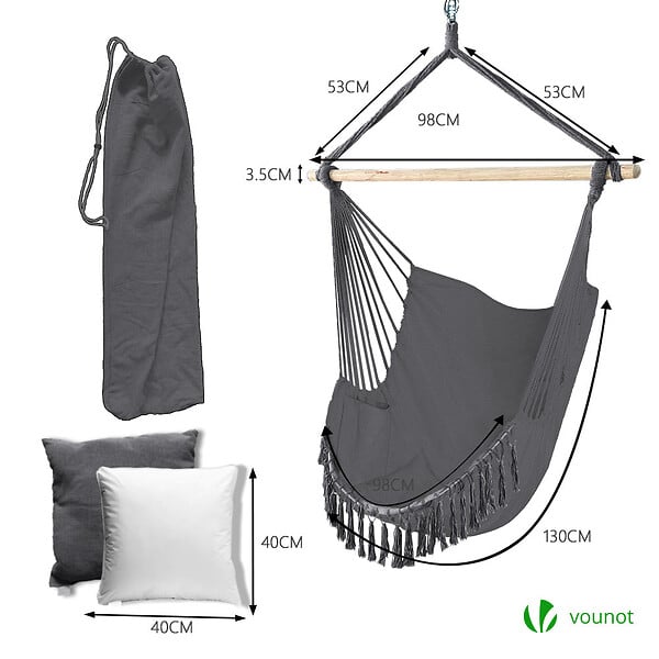 VOUNOT - Chaise suspendue hamac avec 2 oreillers Gris - large
