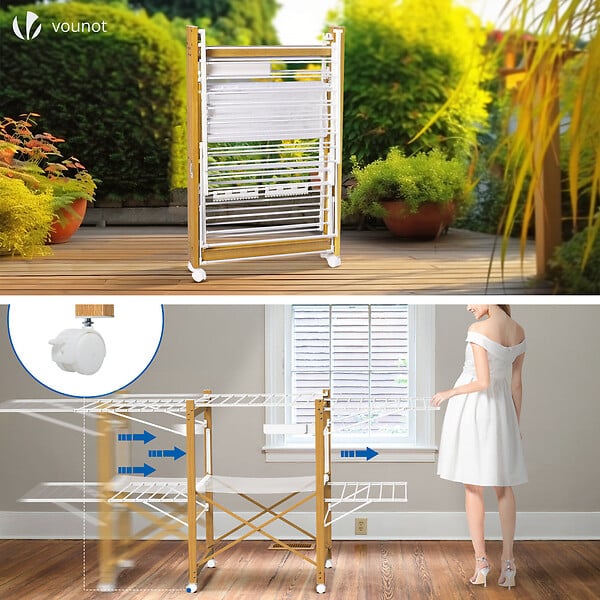 VOUNOT - Sechoir a linge etendoir deluxe pliable Grande capacite sechage style bois blanc - large