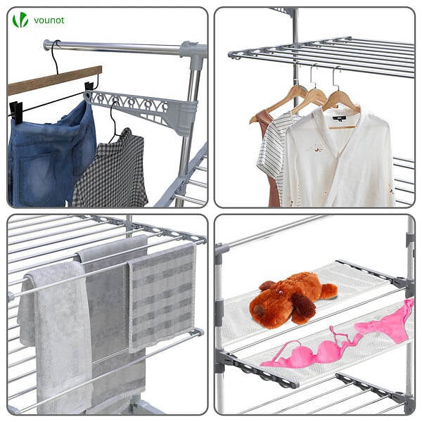 VOUNOT - Sechoir a linge etendoir ailes pliables 4 niveaux avec maille - large