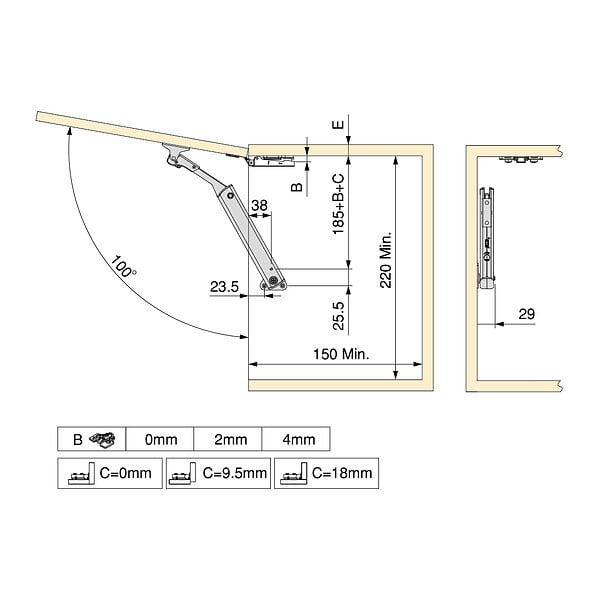 EMUCA - Compas pour portes levantes Altius One, Gamme de force 1440-2200, Acier, Titane - large