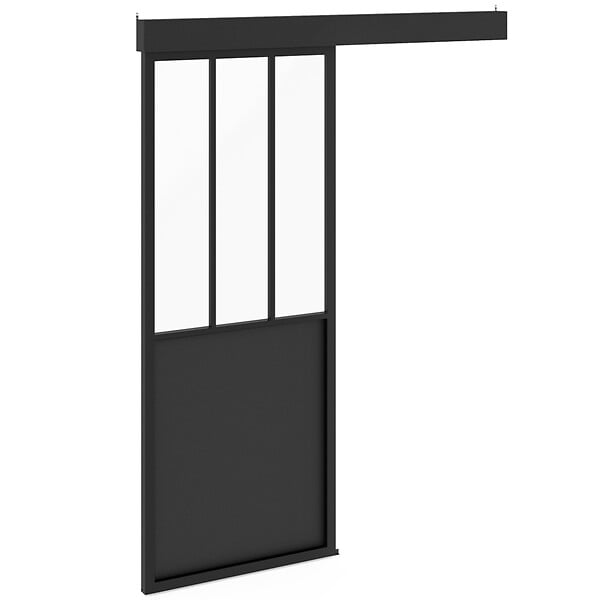 ID MARKET - Kit porte coulissante verrière 83 cm en métal + MDF avec rail et fixations - large