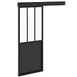 ID MARKET - Kit porte coulissante verrière 83 cm en métal + MDF avec rail et fixations - vignette