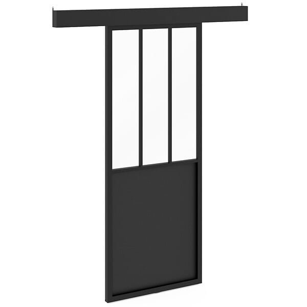 ID MARKET - Kit porte coulissante verrière 83 cm en métal + MDF avec rail et fixations - large
