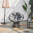 OUTSUNNY - Fauteuil rond de jardin fauteuil papasan pivotant grand confort Ø 97 x 86H cm grand coussin fourni polyester résine tressée gris - vignette