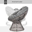 OUTSUNNY - Fauteuil rond de jardin fauteuil papasan pivotant grand confort Ø 97 x 86H cm grand coussin fourni polyester résine tressée gris - vignette