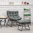 OUTSUNNY - Fauteuil de jardin avec repose-pieds - 2 coussins polyester inclus - métal époxy résine tressée aspect rotin gris - vignette