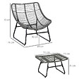 OUTSUNNY - Fauteuil de jardin avec repose-pieds - 2 coussins polyester inclus - métal époxy résine tressée aspect rotin gris - vignette