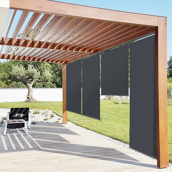 ID MARKET - Lot de 3 stores enrouleurs L.124 x H. 225 CM pour pergola gris anthracite - large