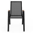 ID MARKET - Lot de 6 chaises de jardin NOUMEA métal et textilène empilables noir et bois - vignette