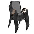 ID MARKET - Lot de 6 chaises de jardin NOUMEA métal et textilène empilables noir et bois - vignette